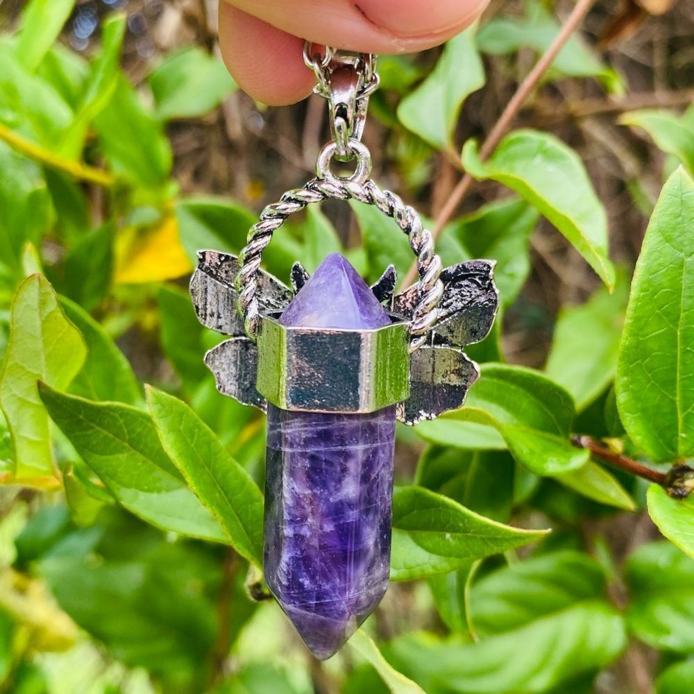 Gothic Moth Pendant Necklace with Antique Silver tone and Purple Gem - Picture 4 of 6